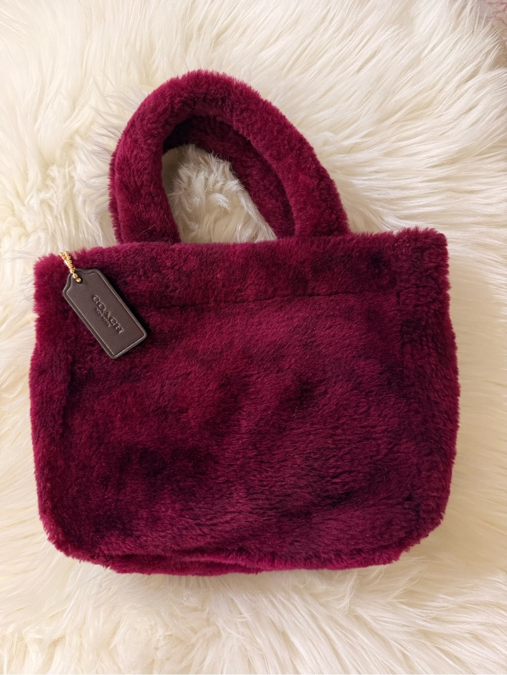 Coach Plush Faux Fur Tote in Deep Wine